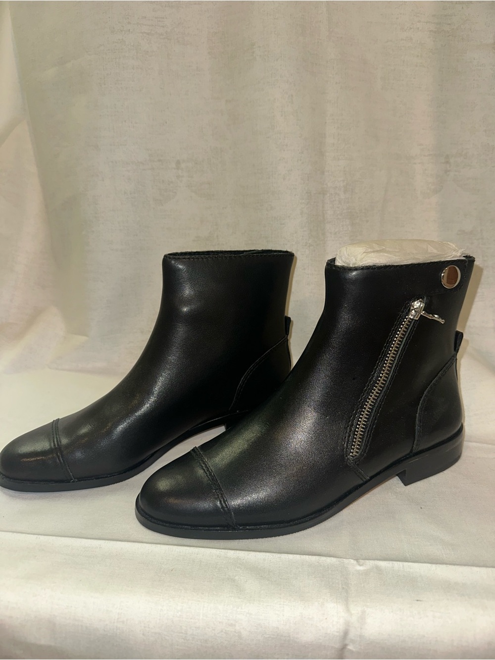 Ann Taylor Cassie Leather Moto Bootie Black Size 7